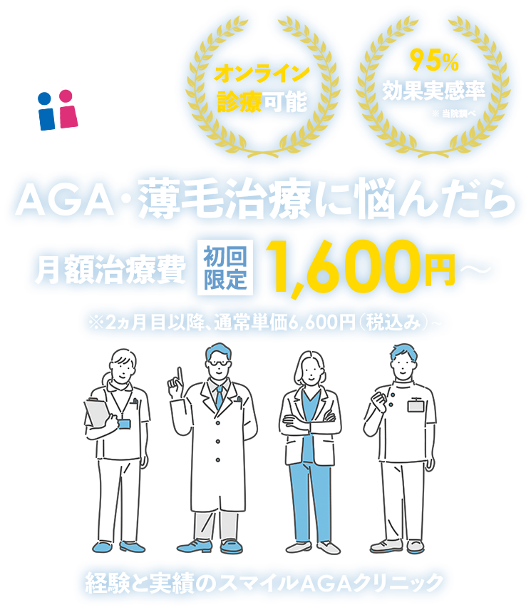 AGA・薄毛治療に悩んだら 月額治療費初回限定1,600円〜